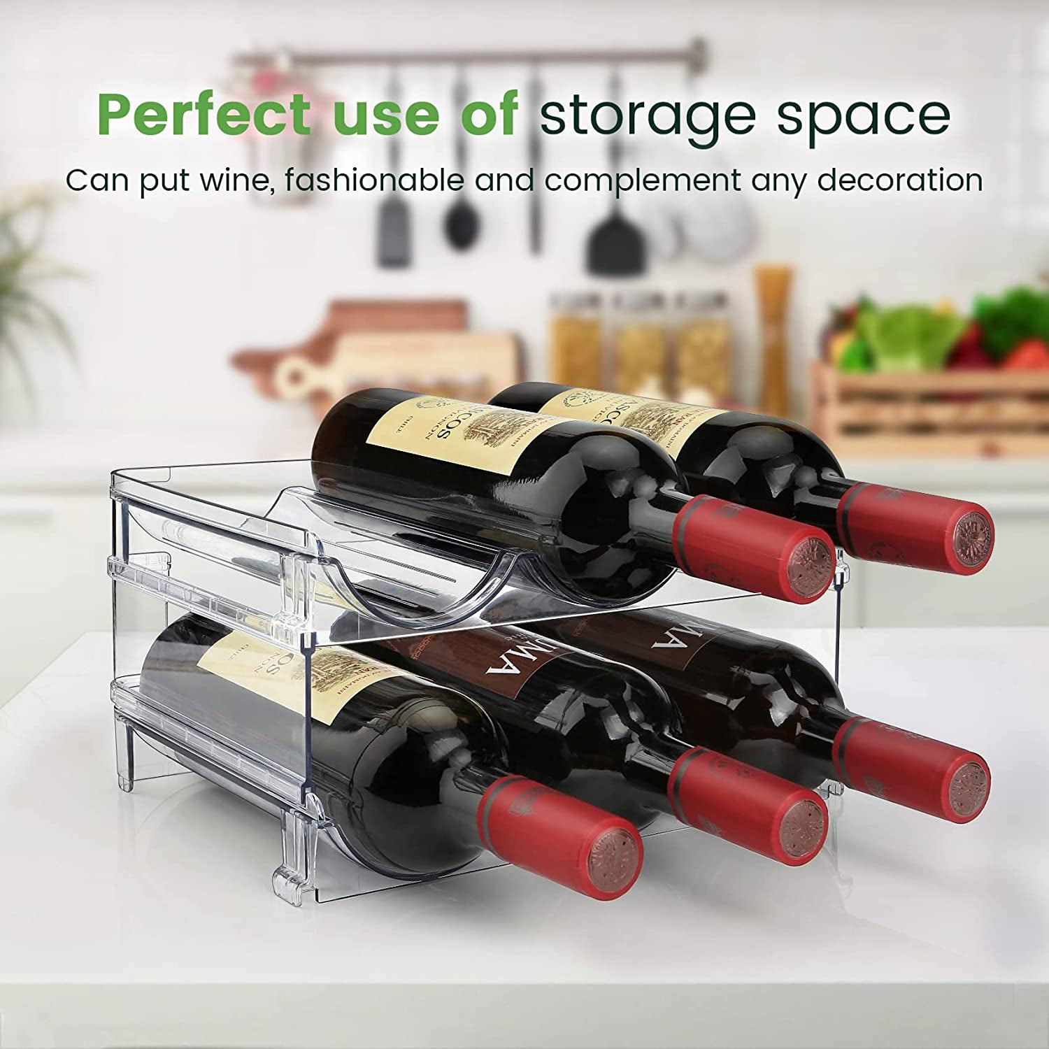 Water Bottle Cabinet Organizer - Stackable Storage Rack (Set of 2)