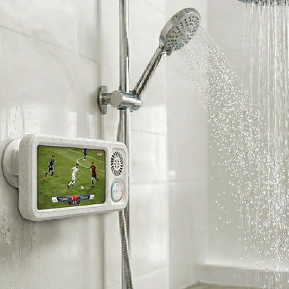 Bathroom Shower Waterproof Phone Holder,Bluetooth Speaker 360°Rotation Touch Screen Mobile Phone Box,Suction Cup Bathroom Case Mount Shelf