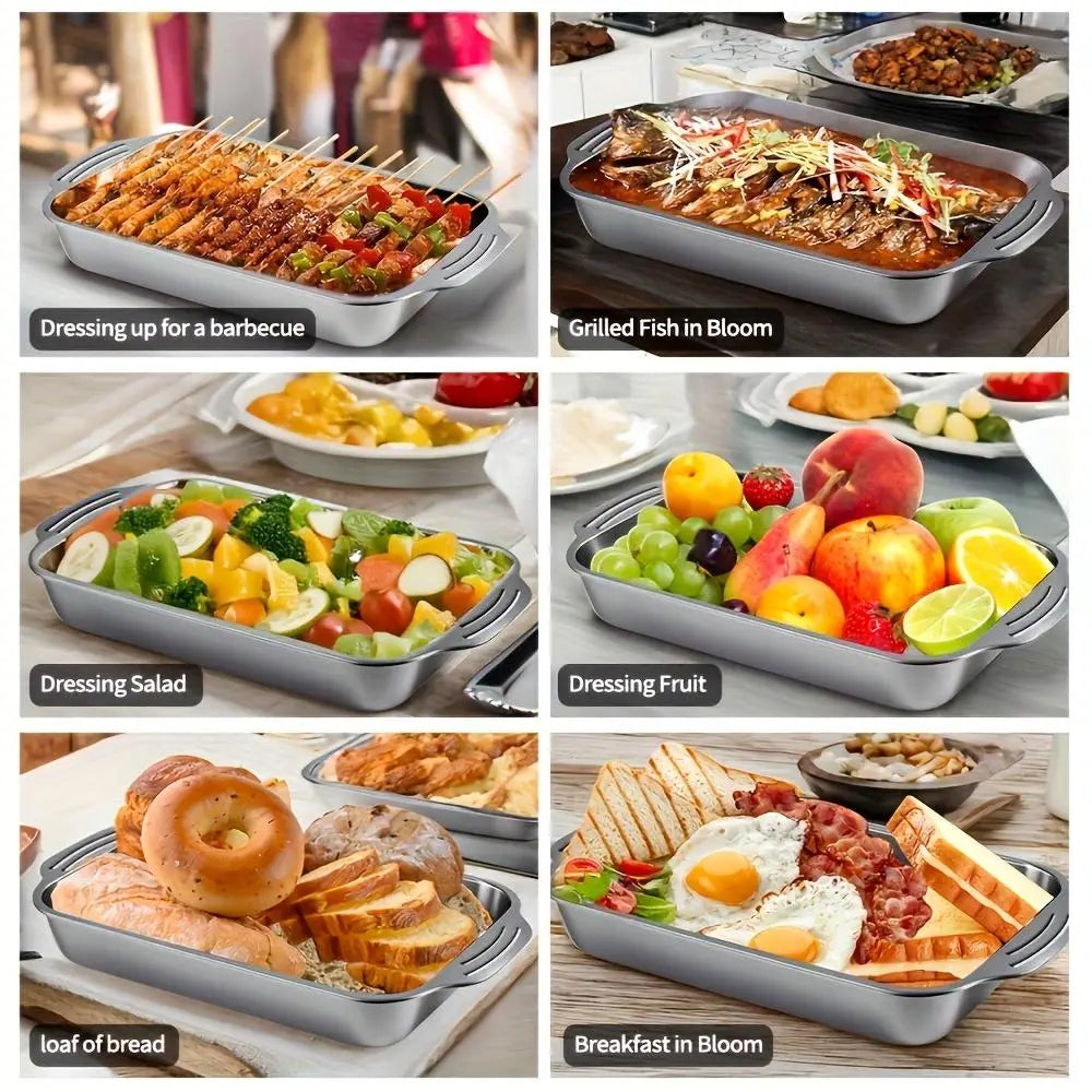 16X10X3In Set of 2 Extra Large Stainless Steel Bakingpans with Lidsnon-Stick Thick-Bottomedrectangular Oven Trays Fordesserts Breadand Seafood Perfect for Grilling Andbuffetserving Spacious Design Non-Sticksurfaceoven Safebaking Pans Mother'S Daygift