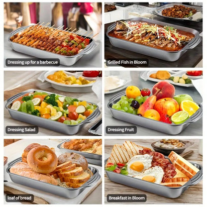 16X10X3In Set of 2 Extra Large Stainless Steel Bakingpans with Lidsnon-Stick Thick-Bottomedrectangular Oven Trays Fordesserts Breadand Seafood Perfect for Grilling Andbuffetserving Spacious Design Non-Sticksurfaceoven Safebaking Pans Mother'S Daygift