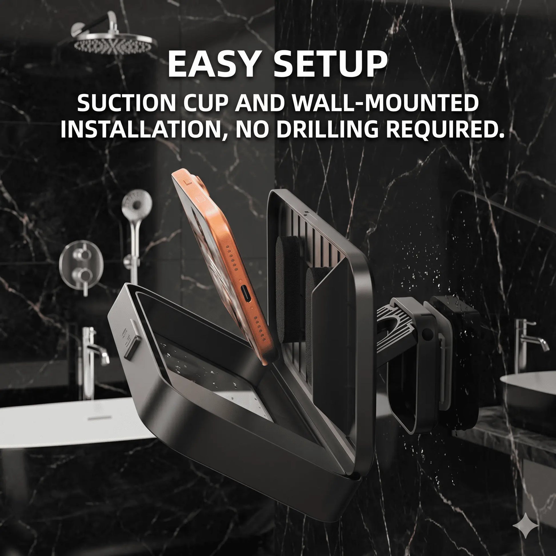 Bathroom Shower Waterproof Phone Holder,Bluetooth Speaker 360°Rotation Touch Screen Mobile Phone Box,Suction Cup Bathroom Case Mount Shelf