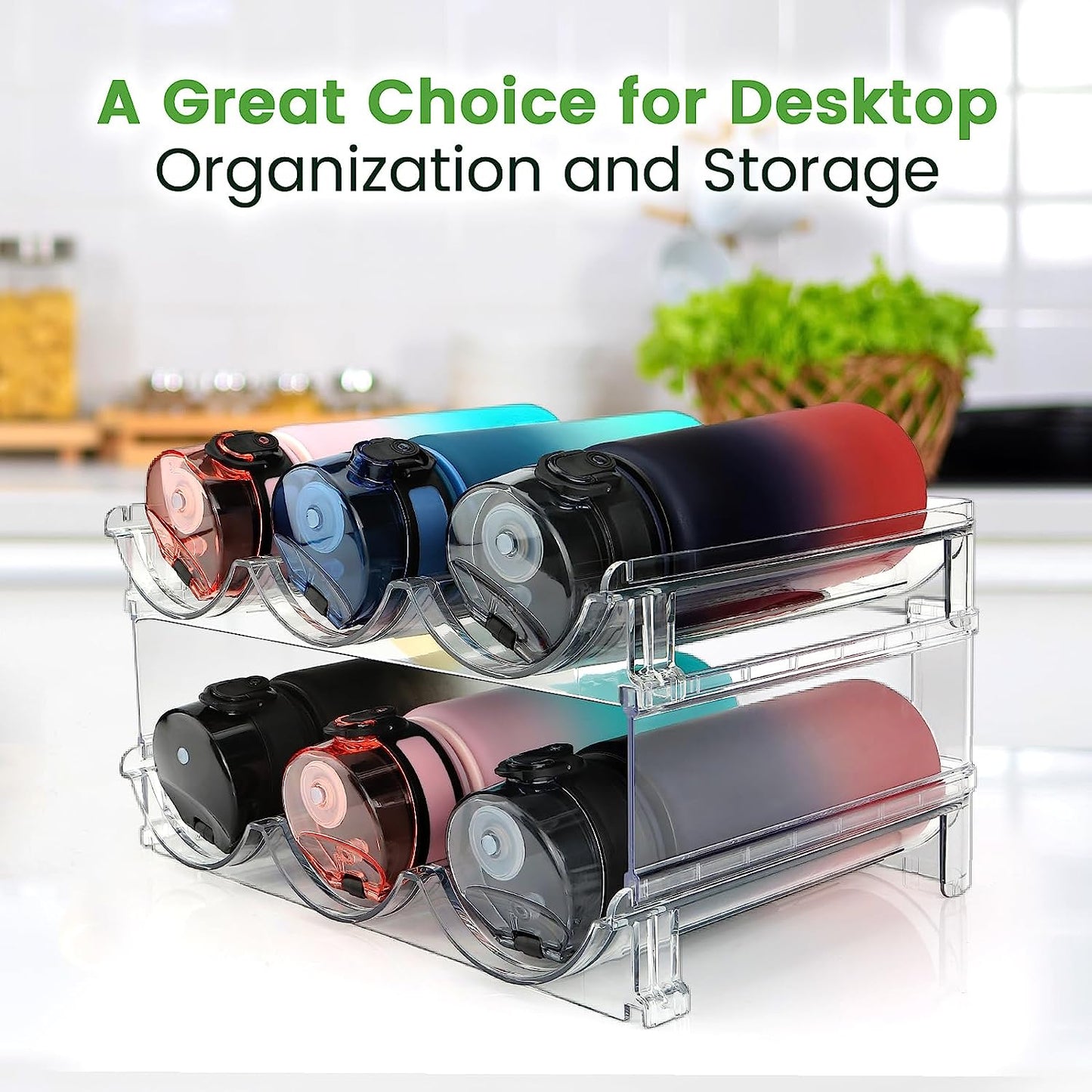 Water Bottle Cabinet Organizer - Stackable Storage Rack (Set of 2)
