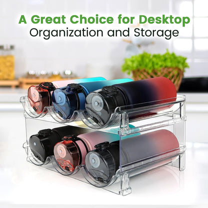 Water Bottle Cabinet Organizer - Stackable Storage Rack (Set of 2)