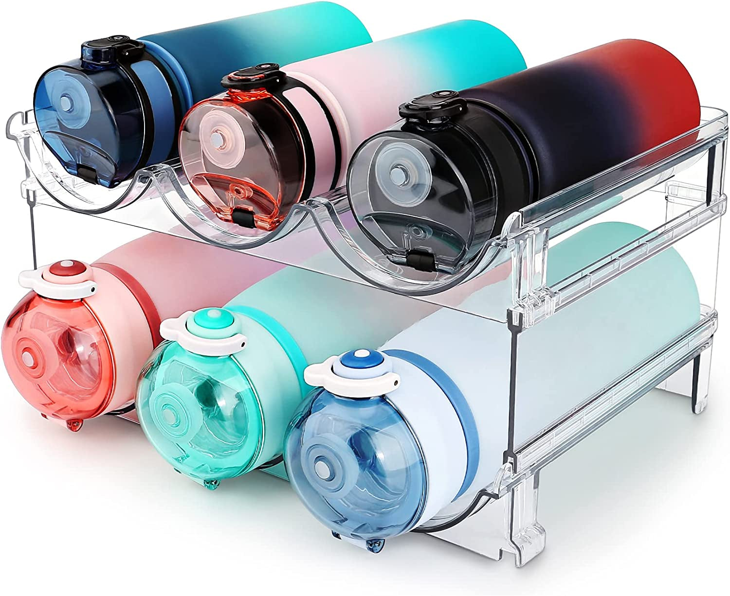 Water Bottle Cabinet Organizer - Stackable Storage Rack (Set of 2)