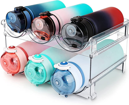 Water Bottle Cabinet Organizer - Stackable Storage Rack (Set of 2)