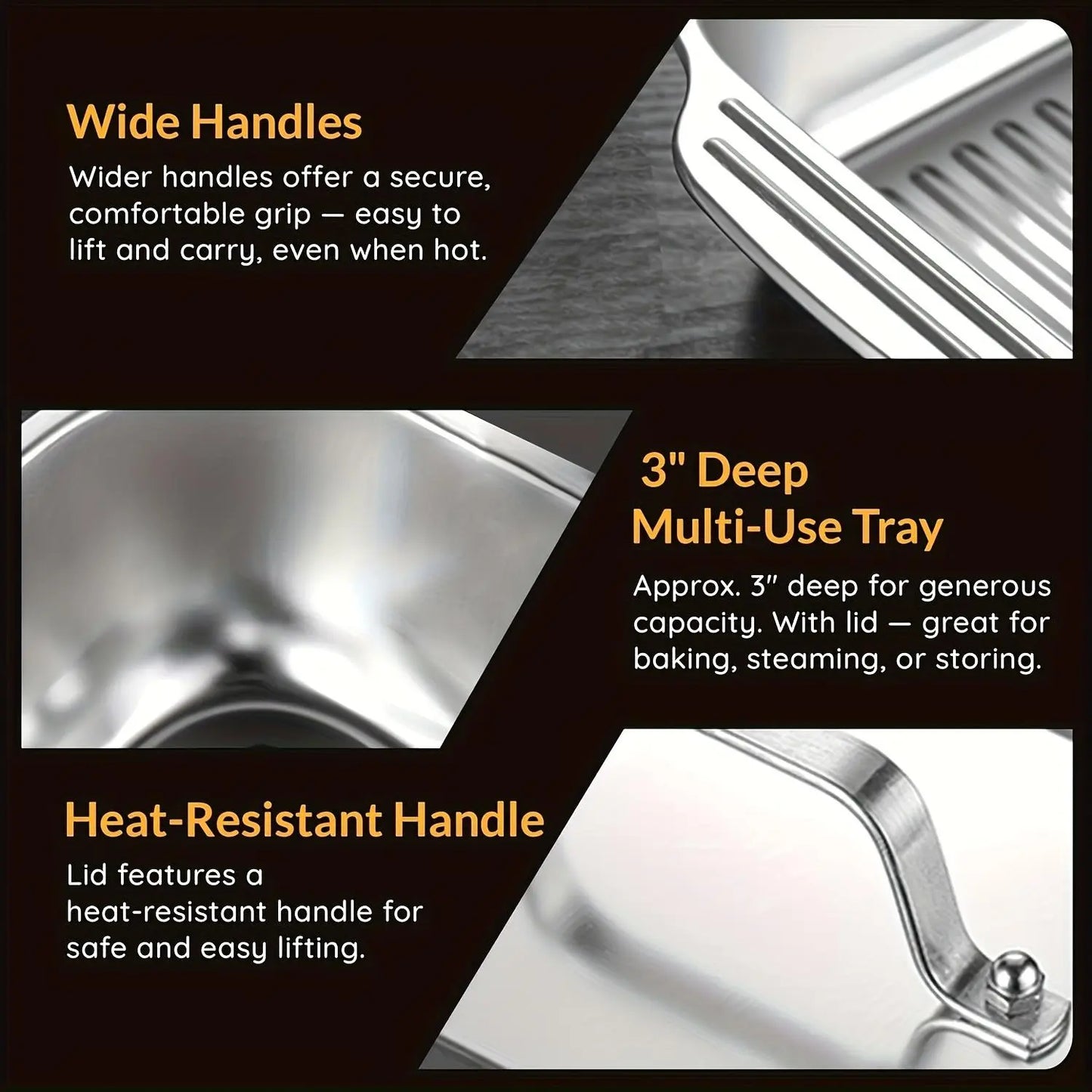 16X10X3In Set of 2 Extra Large Stainless Steel Bakingpans with Lidsnon-Stick Thick-Bottomedrectangular Oven Trays Fordesserts Breadand Seafood Perfect for Grilling Andbuffetserving Spacious Design Non-Sticksurfaceoven Safebaking Pans Mother'S Daygift