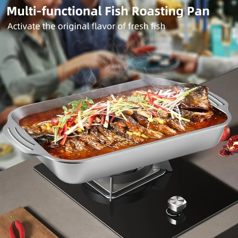 16X10X3In Set of 2 Extra Large Stainless Steel Bakingpans with Lidsnon-Stick Thick-Bottomedrectangular Oven Trays Fordesserts Breadand Seafood Perfect for Grilling Andbuffetserving Spacious Design Non-Sticksurfaceoven Safebaking Pans Mother'S Daygift