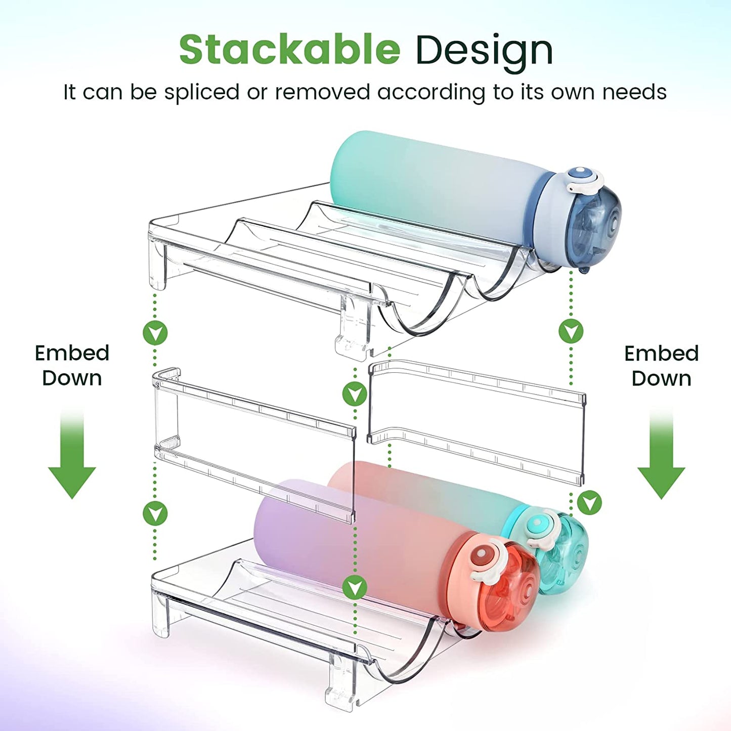 Water Bottle Cabinet Organizer - Stackable Storage Rack (Set of 2)