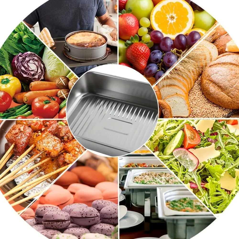 16X10X3In Set of 2 Extra Large Stainless Steel Bakingpans with Lidsnon-Stick Thick-Bottomedrectangular Oven Trays Fordesserts Breadand Seafood Perfect for Grilling Andbuffetserving Spacious Design Non-Sticksurfaceoven Safebaking Pans Mother'S Daygift