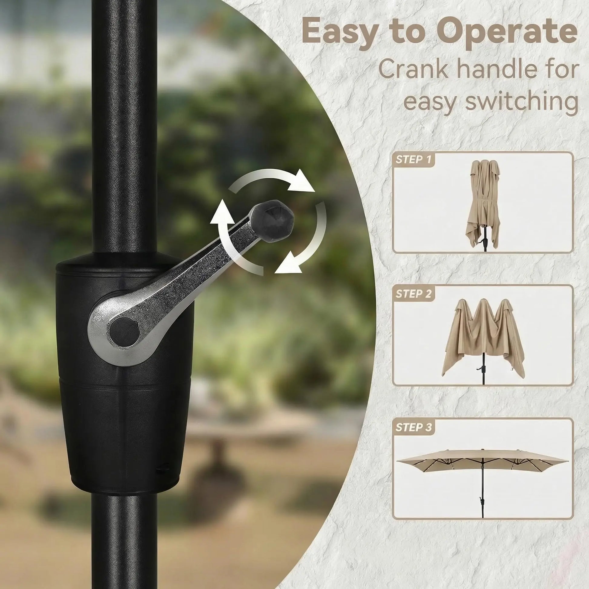 15 FT Large Patio Umbrella with Solar LED Light, Double Sided Rectangle Umbrella with Crank Handle for Patio, Backyard, Garden, Pool, without Base