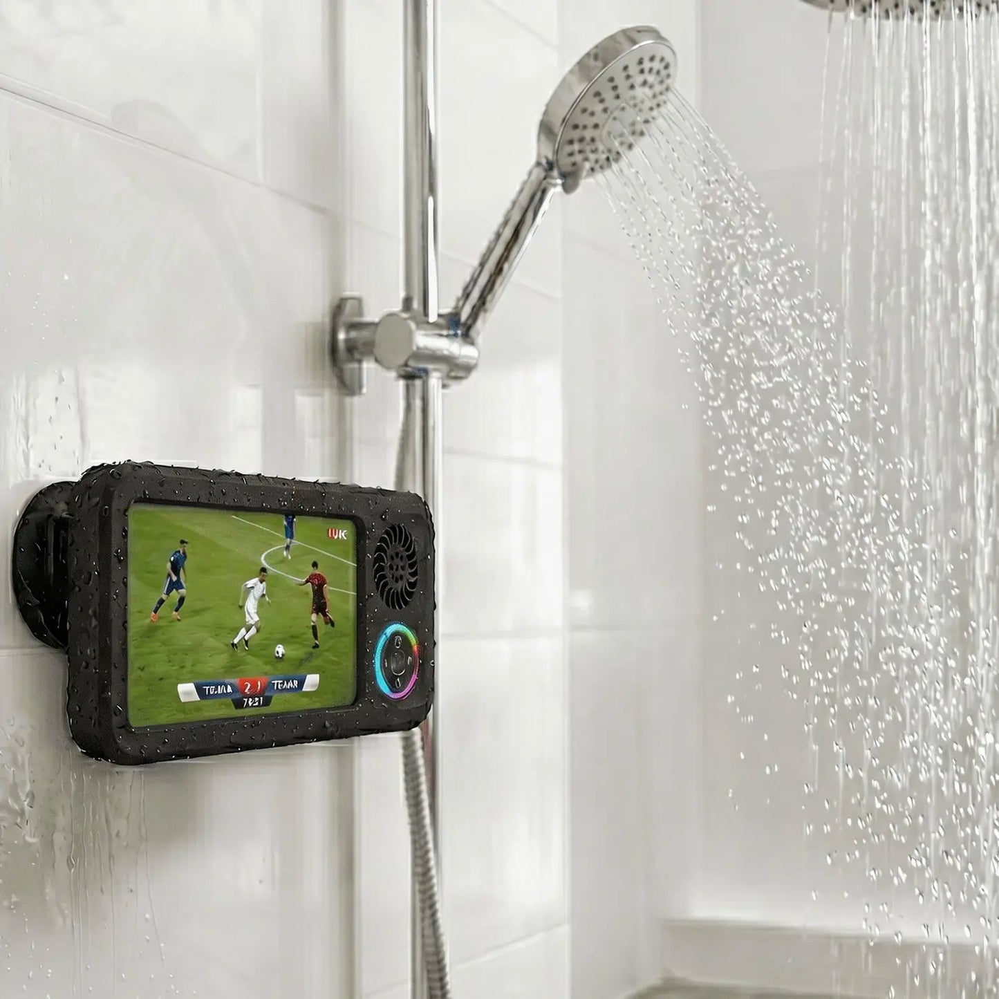 Bathroom Shower Waterproof Phone Holder,Bluetooth Speaker 360°Rotation Touch Screen Mobile Phone Box,Suction Cup Bathroom Case Mount Shelf