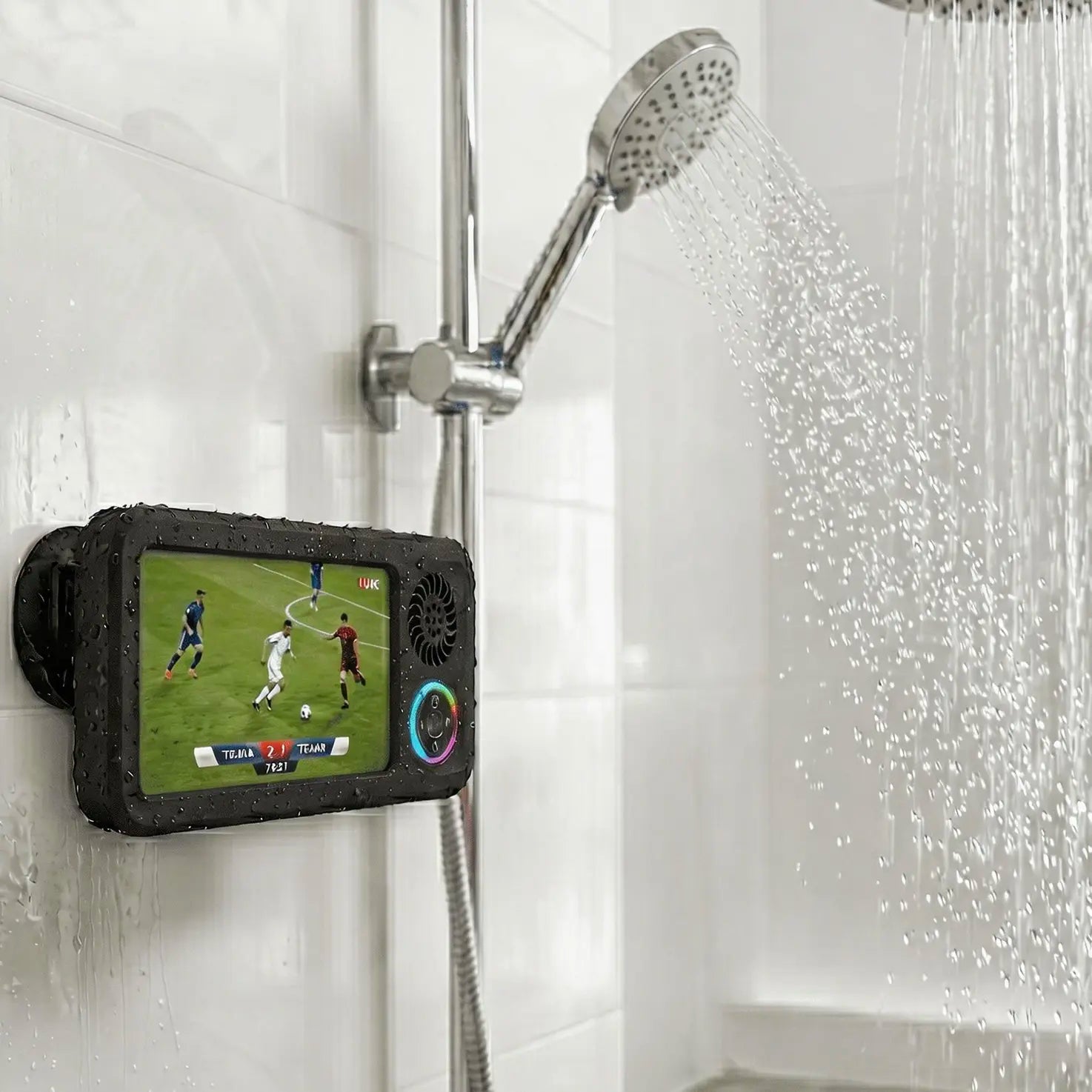 Bathroom Shower Waterproof Phone Holder,Bluetooth Speaker 360°Rotation Touch Screen Mobile Phone Box,Suction Cup Bathroom Case Mount Shelf
